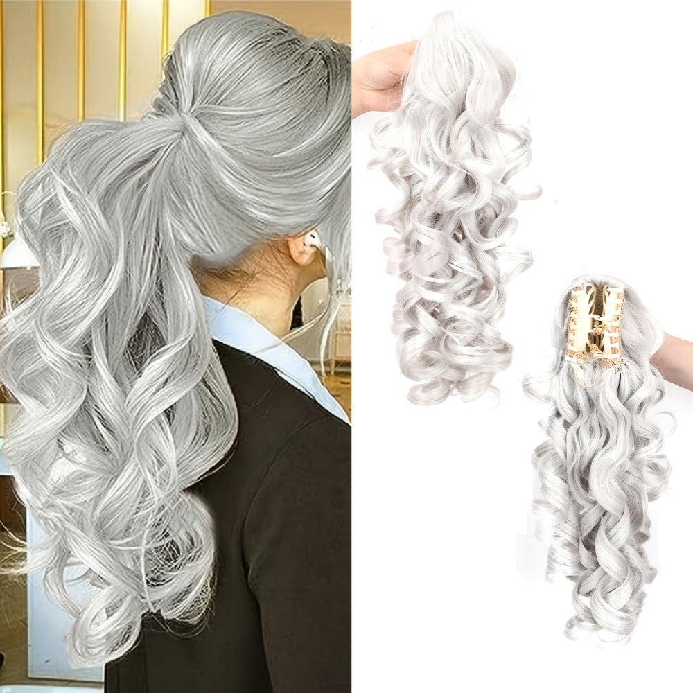Scroll Curl Claw Clip Ponytail Extension Gradient Color 16 Inch | Synthetic Heat Resistant Hairpiece 5 Colors Linen Brown Golden Grey for Women Daily Wear & Special Occasions - product image 9