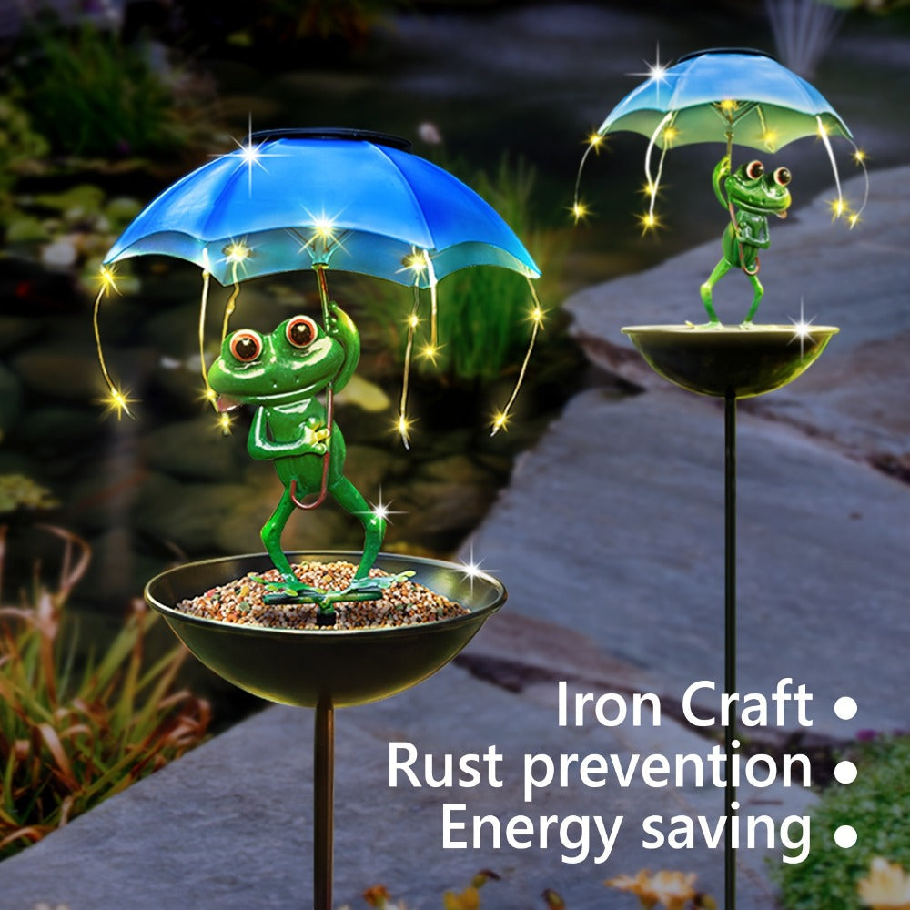 Solar Garden Decor Frog with Umbrella LED Light – Iron Frog Outdoor Statue with Solar Powered LED | Bird Feeder Garden Ornament for Patio, Lawn, Pathway & Deck | Unique Valentine G - product image 8