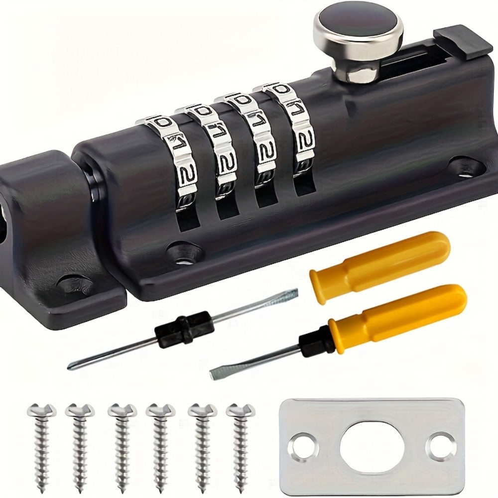 Combination Bolt Lock 4-Digit Heavy Duty Zinc Alloy Sliding Security Lock – Keyless Door Bolt with Screwdriver Set for Shed Gate Fence & Outdoor Doors, Black - product image 6