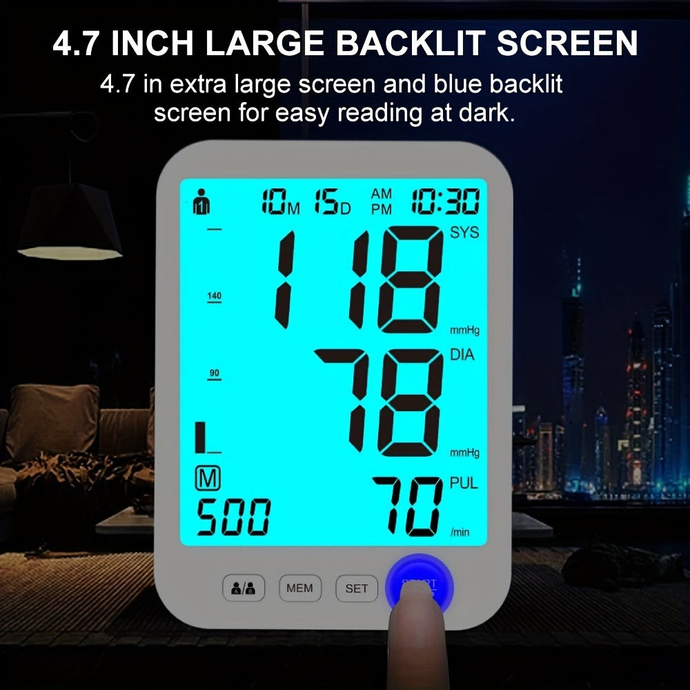 Upper Arm Blood Pressure Monitor Automatic – Large LED Backlit Screen, Extra-Large Cuff, 1000-Reading Memory for 2 Users, One-Button BP Machine for Home Hypertension Management - product image 4