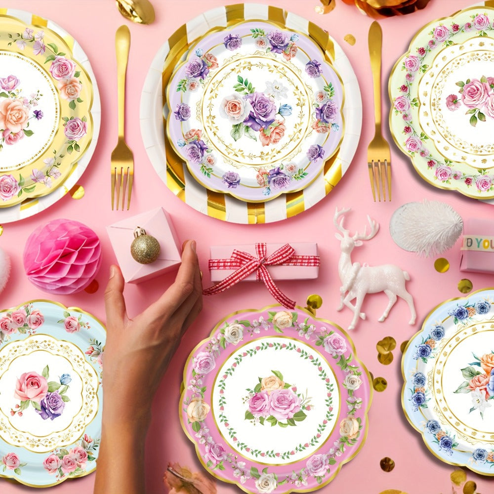 Floral Paper Plates 48 Pack | Elegant Disposable Botanical Plates for Tea Party, Birthday Brunch, Bridal Shower, Baby Shower, Wedding, Engagement & Garden Party Tableware
