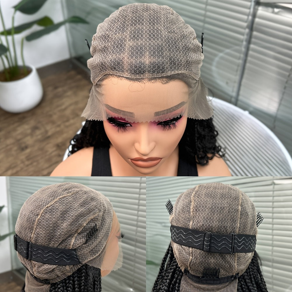 Goddess Braided Wig Knotless Bohemian Square Braid Full Lace Curly Wave 14-16 Inch Black Burgundy Brown Natural Hairline Protective Style Synthetic Wig for Women - product image 8