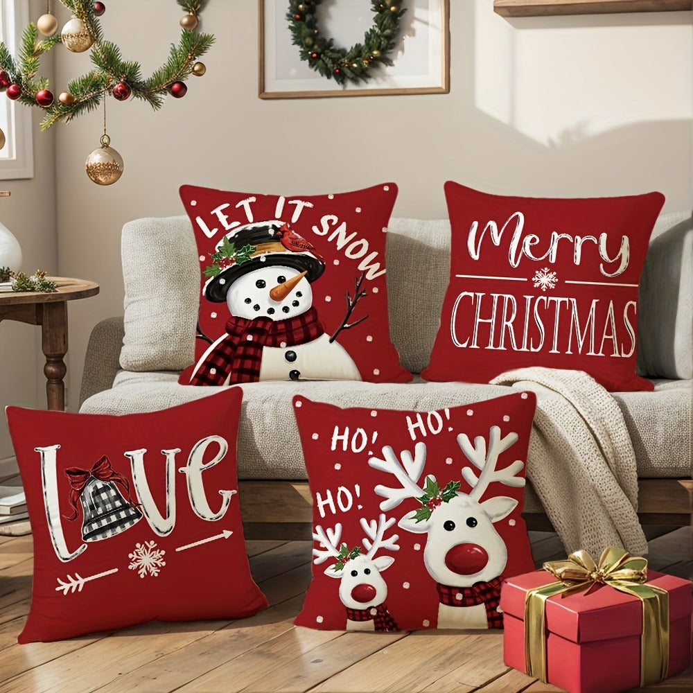 Christmas Throw Pillow Covers 4pcs Set 18x18 | Reindeer Snowman Buffalo Plaid Cushion Covers, Winter Holiday Farmhouse Home Decor, Sofa Couch Porch Patio, No Insert - product image
