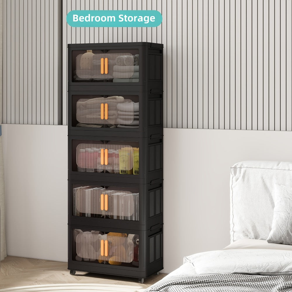 Rolling Storage Cart 4 5 Tier Double Door Collapsible Stackable Plastic Organizer with 360 Lockable Wheels Space Saving Bin for Dorm Office Closet Bedroom Garage Gym - product image 9