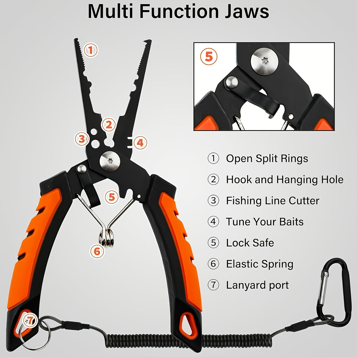 Fishing Tool Kit 6-Piece Corrosion Resistant Pliers Fillet Knife Fish Lip Gripper Braid Scissors Tool Retractor with Lanyard Fishing Gifts for Men for Patio - product image 2