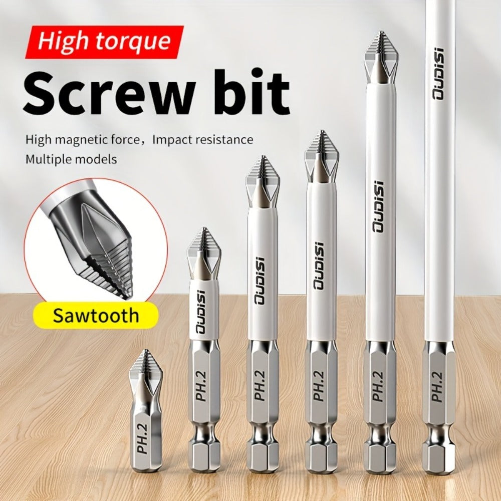 Magnetic Screwdriver Bits Set 6pcs, Phillips Cross Drill Bits with High-Strength Impact Resistance & Non-Slip Design, Electric Screwdriver Bit Kit 25 50 65 70 90 150mm for Power Dr - product image