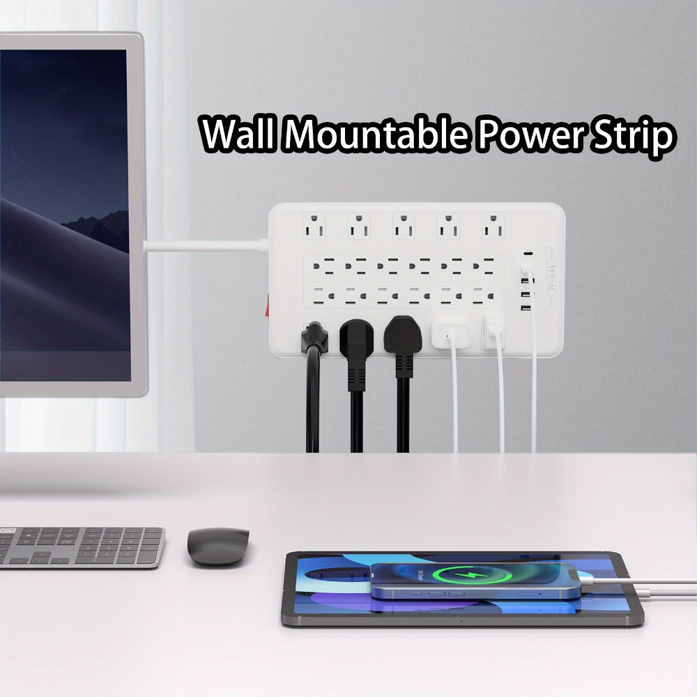 Surge Protector Power Strip with USB C Ports 22 AC Outlets 5 USB Ports - 6ft Flat Plug Extension Cord PD 20W Fast Charging 1875W 15A - Heavy Duty Wall Mount Under Desk Power Strip  - product image 8