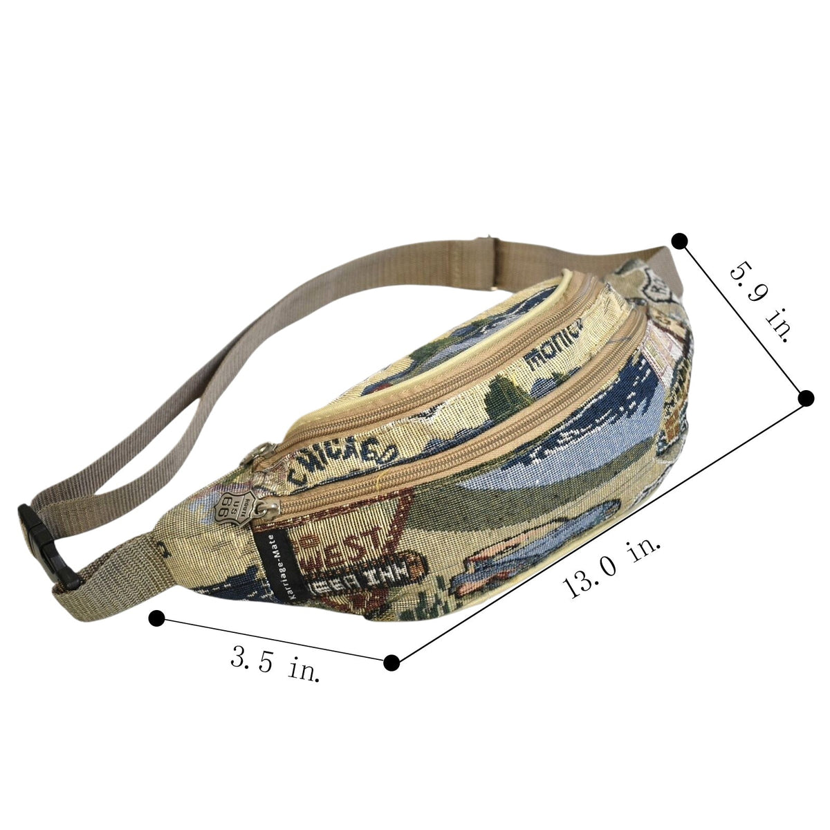 Tapestry Waist Bag Route 66 Vintage | Retro Fanny Pack Canvas Adjustable Strap for Travel Festivals Hiking