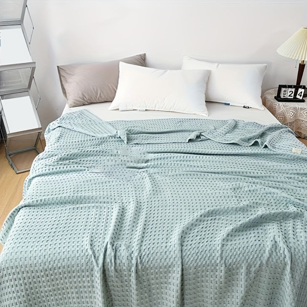 Cotton Waffle Blanket – Pure Cotton Multilayer Summer Cooling Quilt, Jacquard Knit, Machine Washable, Air Conditioning Blanket - product image 7