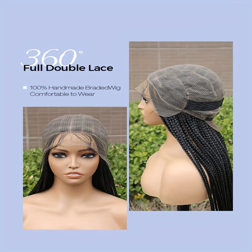 Curly Braid Full Lace Wig 40 Inch Handmade Lace Frontal Natural Black Extra Long Cascading Braids Protective Style for Women | Special Events Weddings Parties - product image 6