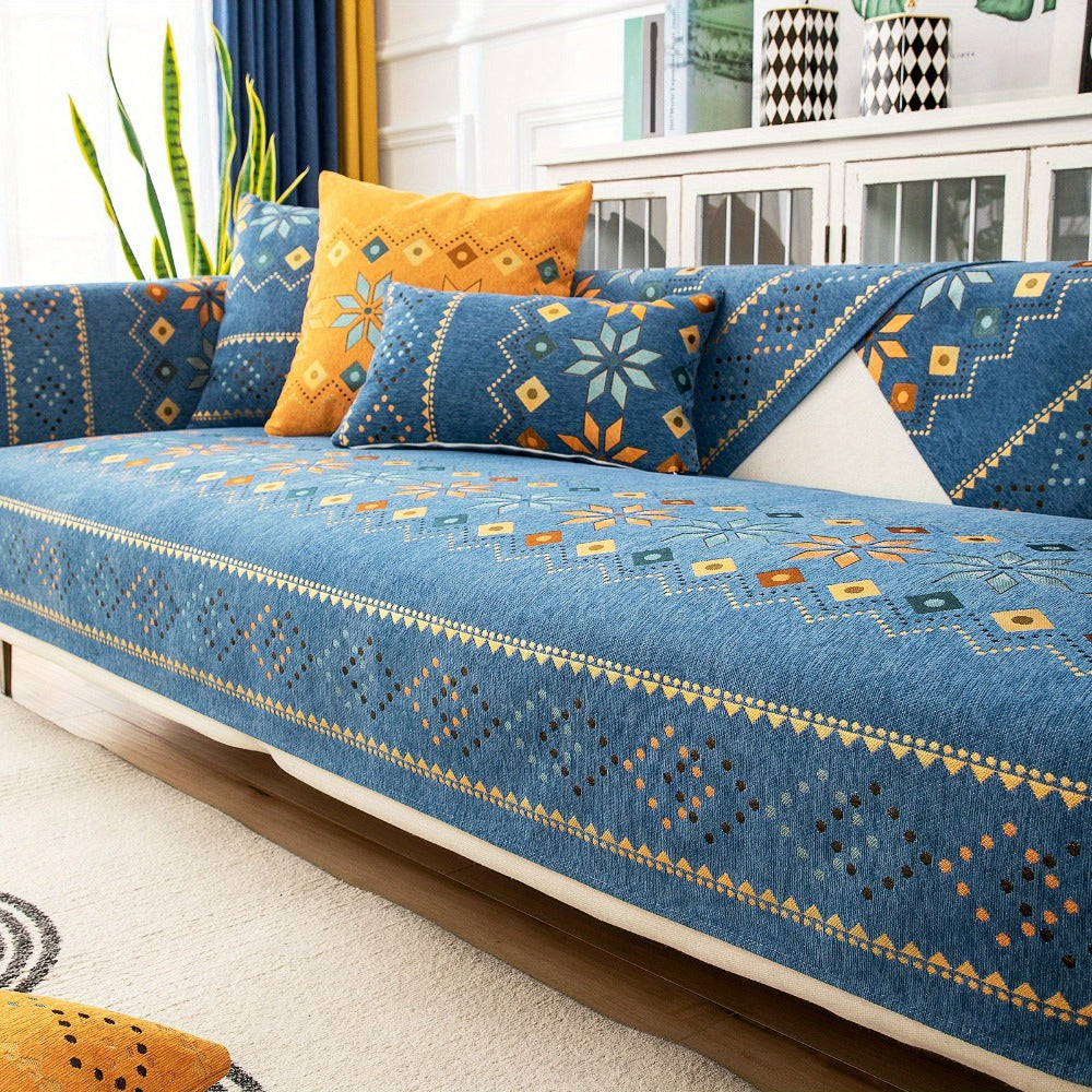 Bohemian Chenille Sofa Cover | Geometric Print Non-Slip Couch Slipcover, Thick Plush Boho Style, 1 to 4 Seat, Armrest & Backrest, Machine Washable, Sectional Sofa Protector - product image 46