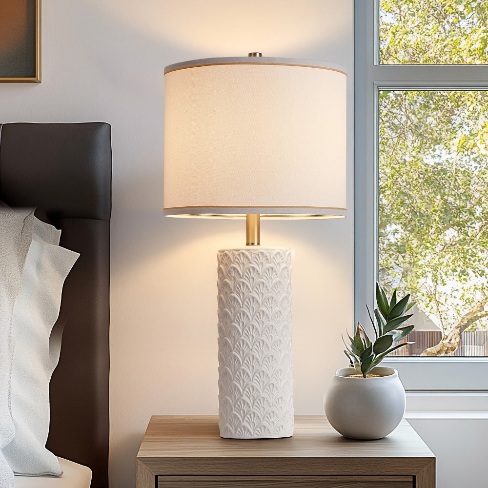 Ceramic Table Lamp – Modern Farmhouse Bedside Lamp with Drum Shade, 3 Color Temperature, Knob Switch, 9W LED Bulb Included, Rustic Nightstand Desk Light for Bedroom Living Room Off - product image 7