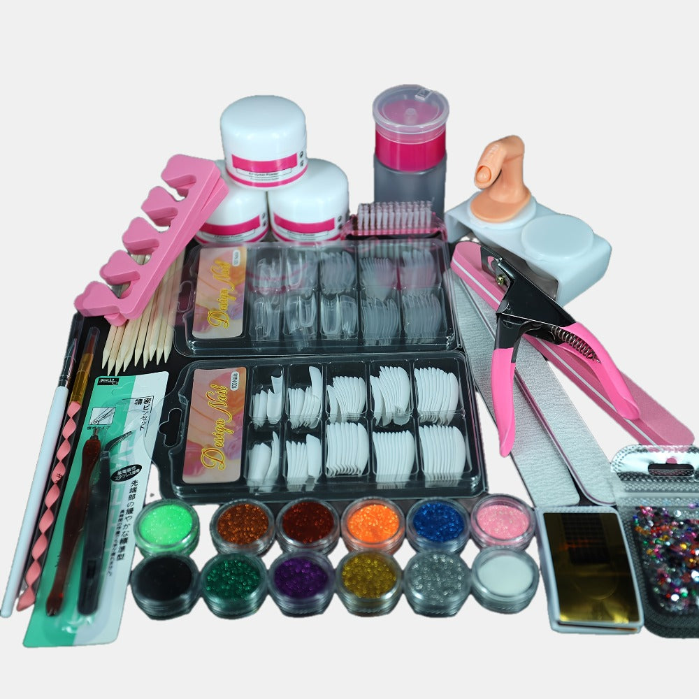 Acrylic Nail Powder Kit 12 Colors Glitter – Complete Beginner Nail Extension Tool Set with Nail Plate, Press Bottle & Extension Paper Holder for Salon & DIY Home Nail Art - product image 2