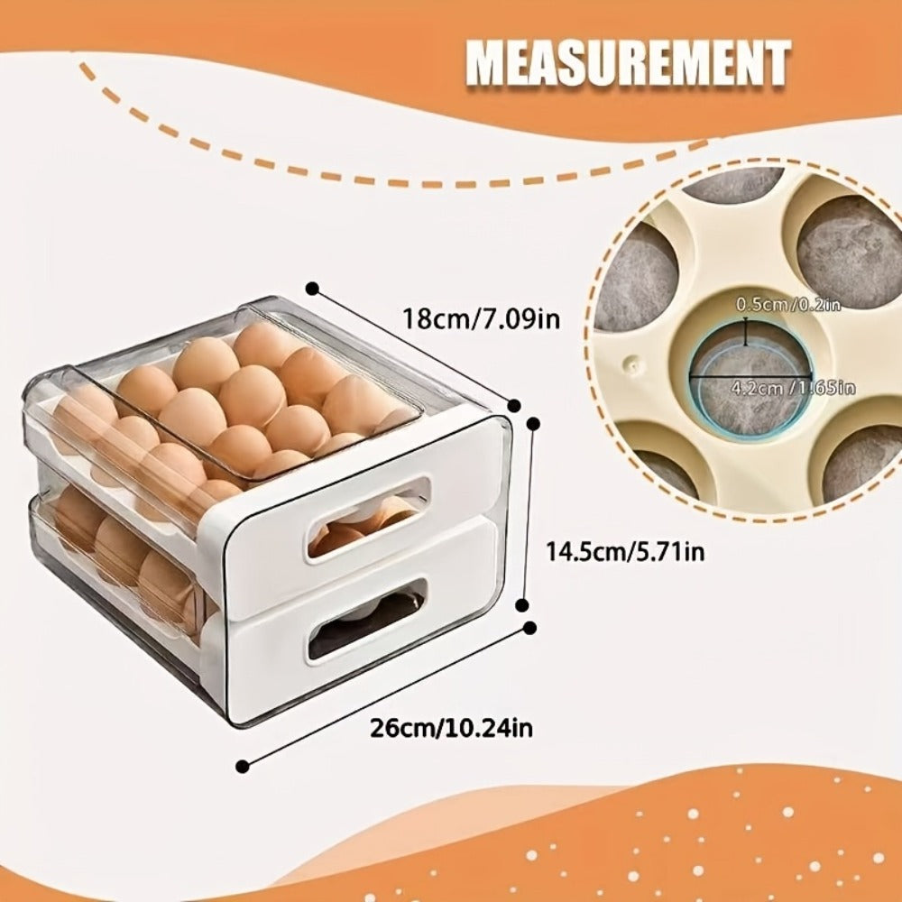 Egg Storage Container 32 Grid Double Layer with Drawer | Fridge Egg Holder Organizer | Sturdy PET+PP Stackable Egg Tray for Refrigerator, Keeps Eggs Fresh & Organized - product image 4