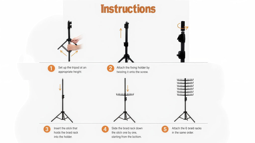 144 Strand Braiding Hair Rack Standing Height Adjustable 30-50 Inch Foldable – Tangle-Free Hair Extension Holder | Knotless Box Braids Cornrows Organizer | Salon Hairstylist Tool B - product image 16