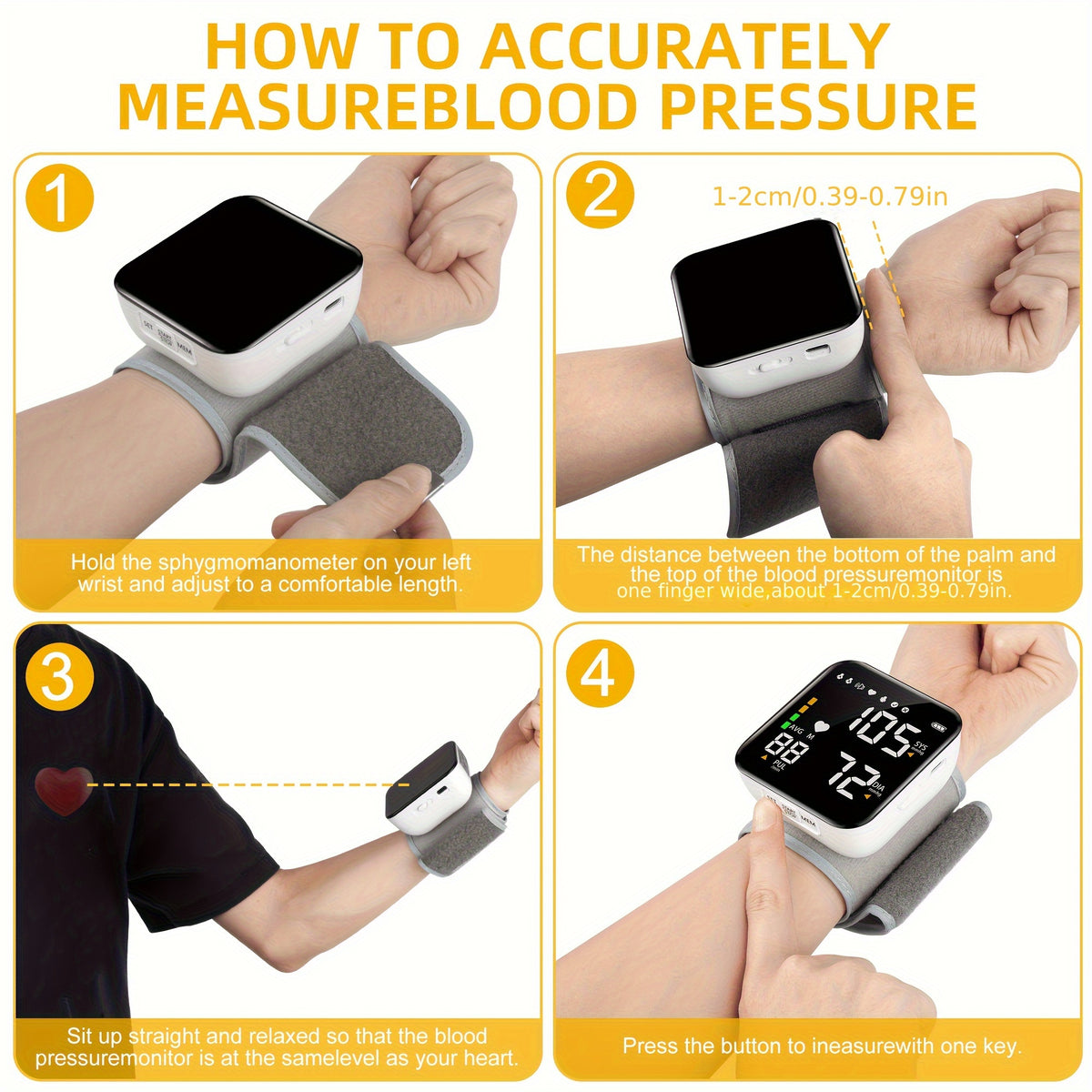 Automatic Wrist Blood Pressure Monitor with Large LCD Screen - Digital Blood Pressure Cuff with Hypertension Detector, Heart Rate & Pulse Meter - product image 9