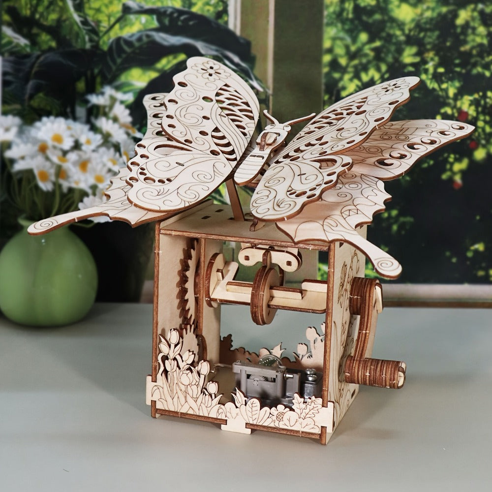 "You Are My Sunshine" Handmade Assembly Model Kit, Colour Butterfly & Music Box, Romantic Birthday Valentine's Day Christmas Gift for Women Girls – Wooden Butterfly Music Box Puzzle