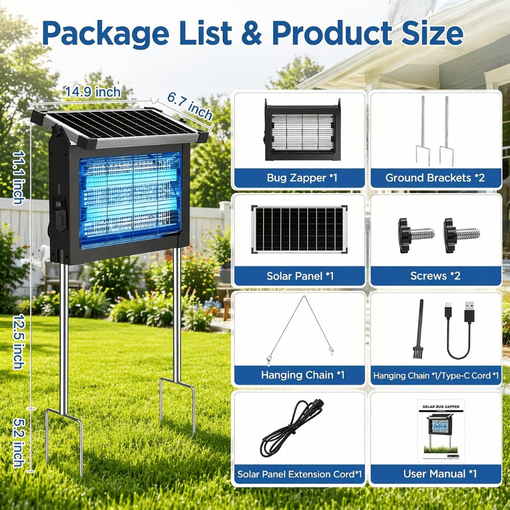 Solar Bug Zapper Outdoor 4200V – Solar Powered Mosquito Killer with Auto/Manual Dual Mode, 2100 Sq.Ft Coverage, 12H Runtime, 3-Way Charging, 10FT Cord, Safe for Family & Pets, for  - product image 2