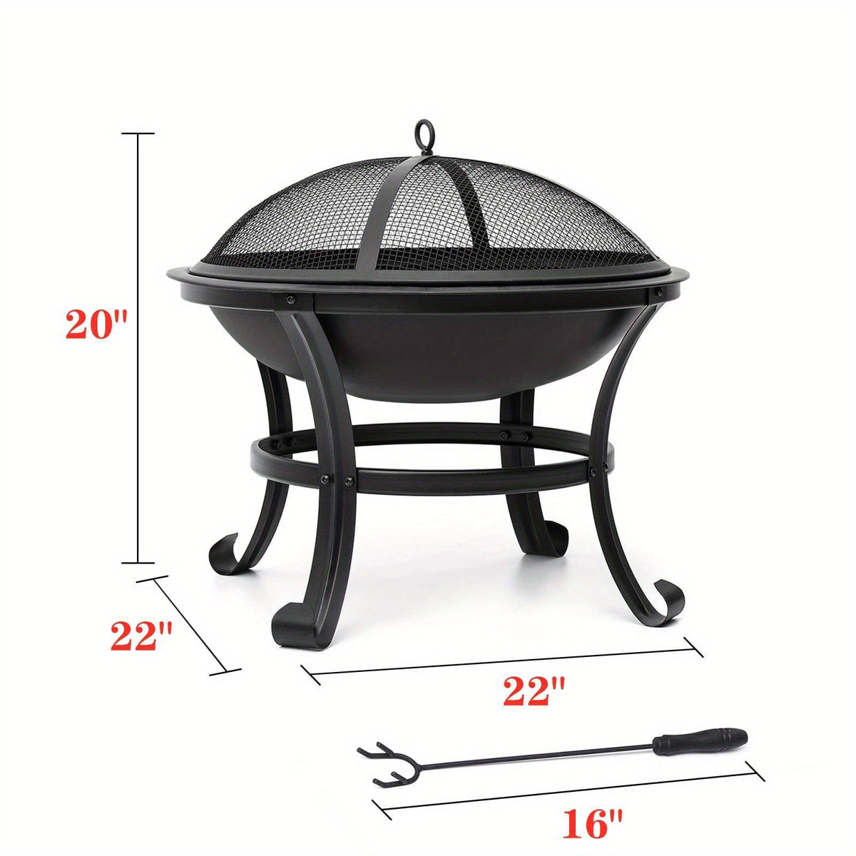 Wood Burning Fire Pit 22 Inch Portable Rust-Proof Steel Bowl with Mesh Spark Screen Log Grate Fire Poker for BBQ Camping Backyard Porch Deck Easy Assembly - product image 5