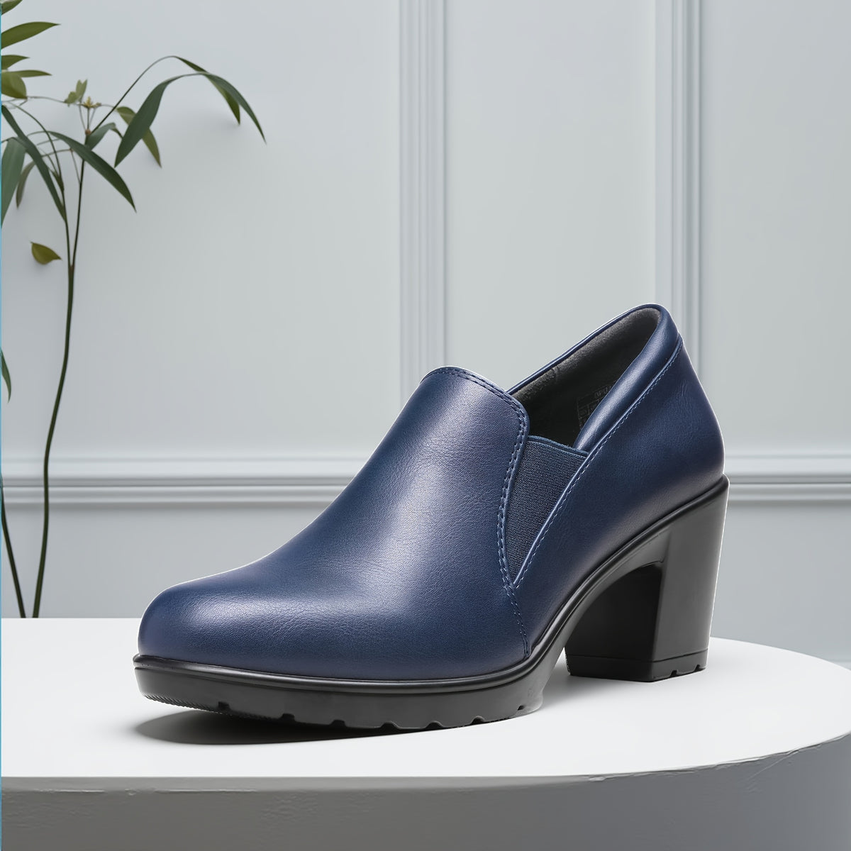 Women's Low Chunky Block Heel Slip-On Pumps - Round Toe Dress Loafers with Cushioned TPR Sole, Low Block Heels Suitable for Office, Business, Casual Wear