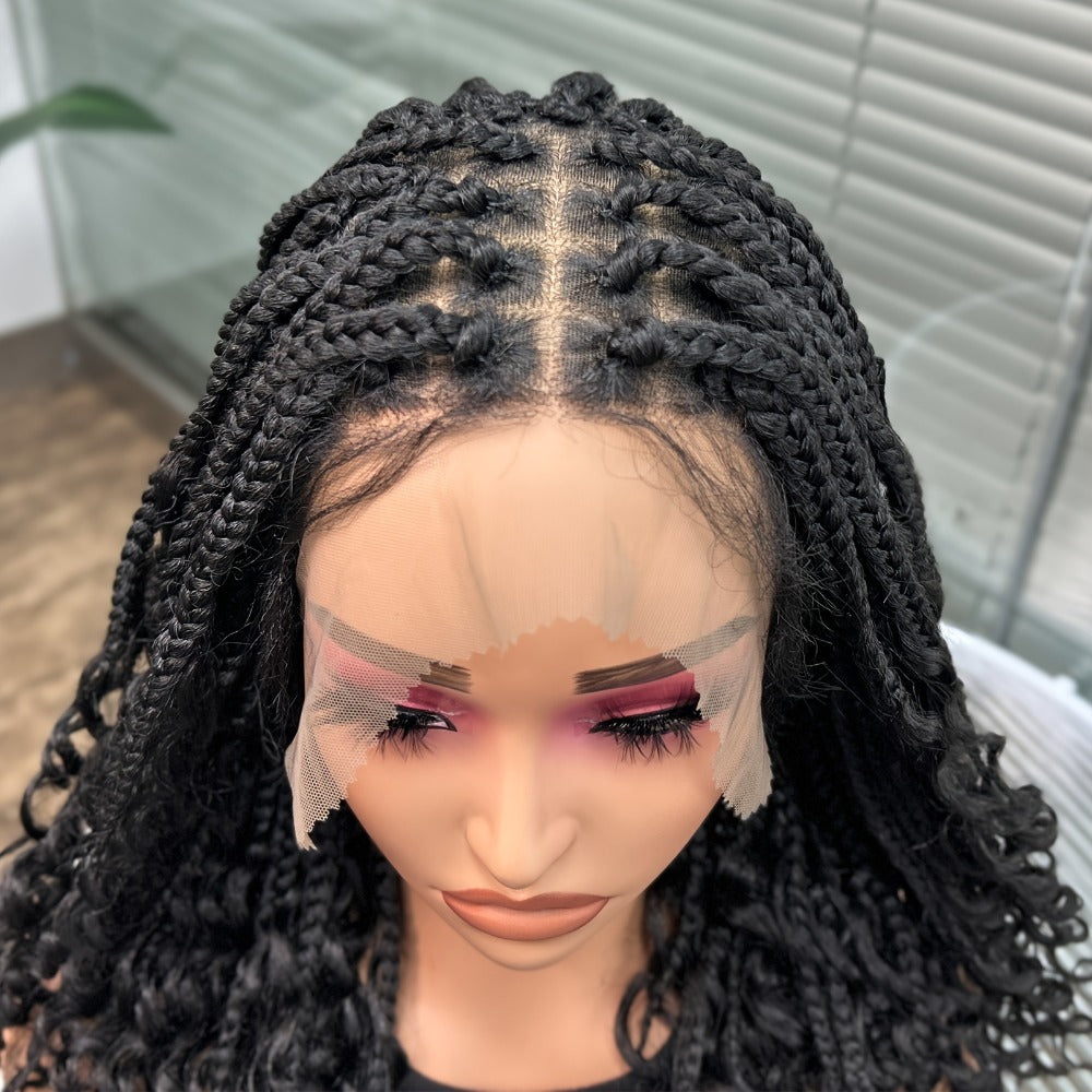 Goddess Braided Wig Knotless Bohemian Square Braid Full Lace Curly Wave 14-16 Inch Black Burgundy Brown Natural Hairline Protective Style Synthetic Wig for Women - product image 12