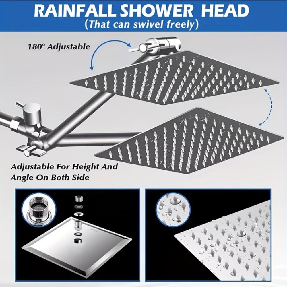 Rain Shower Head with Handheld Spray Combo 8 10 12 Inch High Pressure Rainfall Showerhead Adjustable Arm Wall Mount Chrome Black Bathroom - product image 13