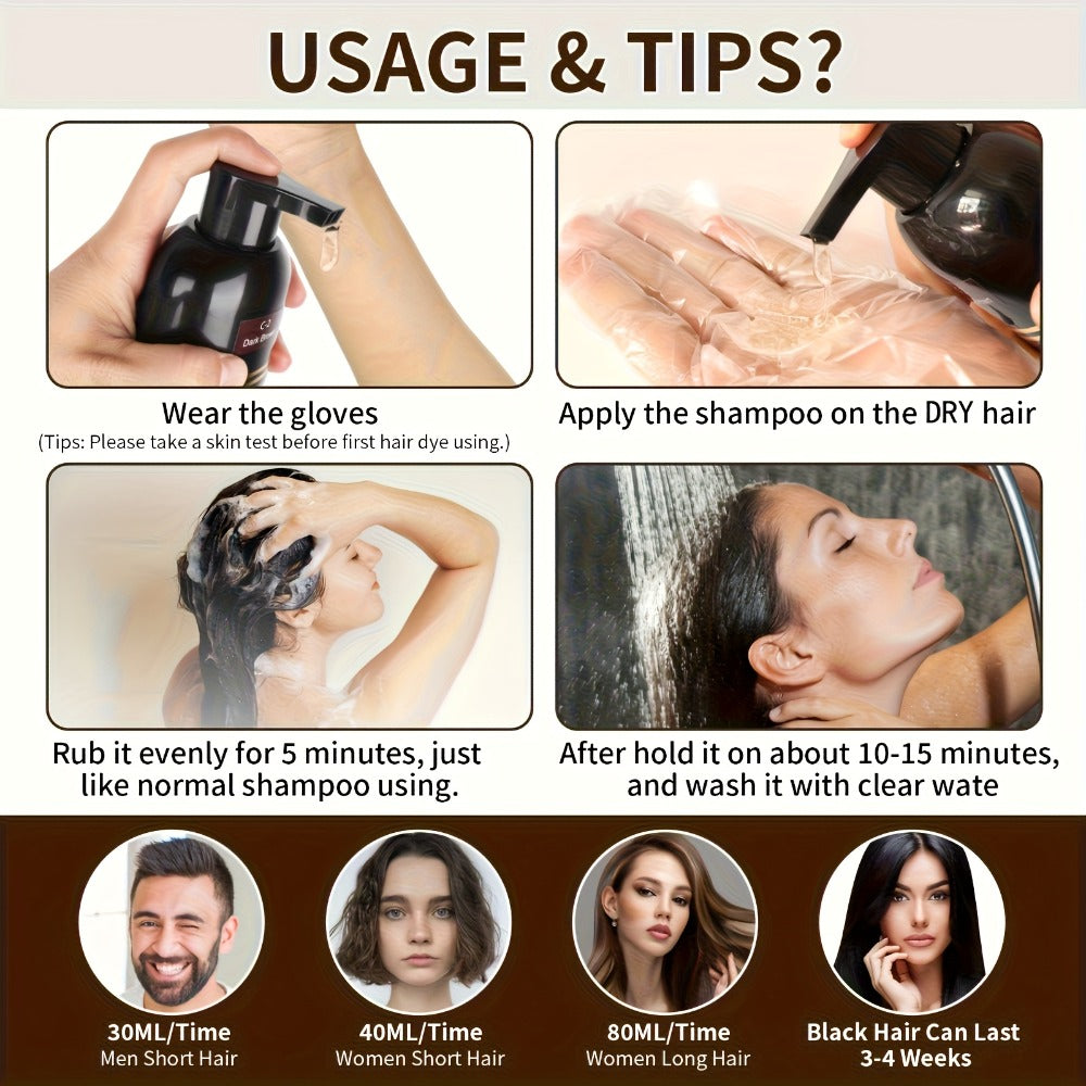 Gray Hair Coverage Shampoo 3-in-1 Hair Dye Shampoo 3-Pack | Herbal Natural Formula Color in Minutes | Long-Lasting Black Brown Chestnut Brown | No Mixing Easy Home Hair Color for M - product image 2