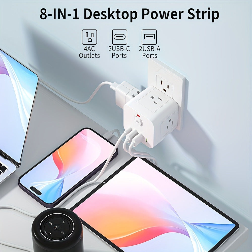 Wall Outlet Extender 8-in-1 with 4 AC Outlets 2 USB-A 2 USB-C Ports Power-Off Switch Overload Protection 4-Sided Design for Living Room Kitchen Bathroom Bedroom Office White - product image 6