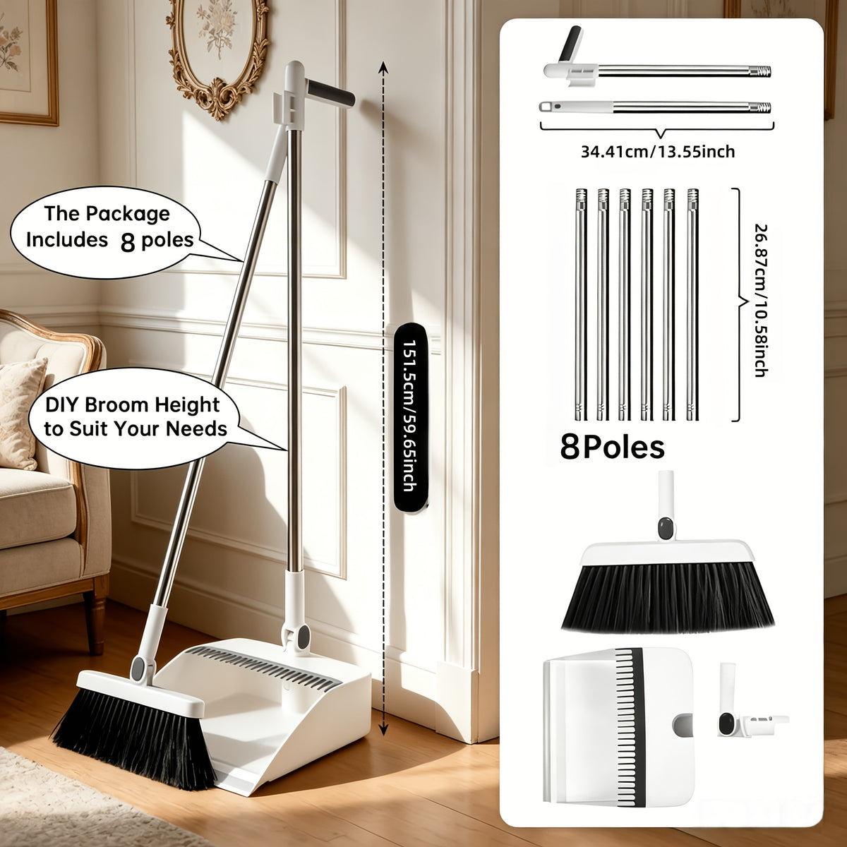 2-In-1|3-In-1|4-In-1 Household Broom with Dustpan Floor, Brush Set Foldable Broom with Dustpan Combo Set and Brush Household Cleaning Tool Set - product image 2