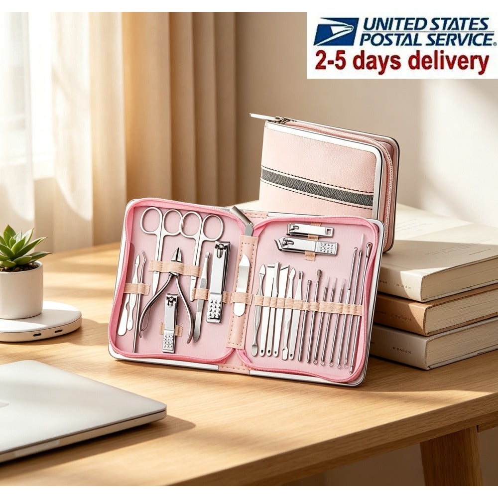 Manicure Pedicure Set 26pcs Pink Stainless Steel – Precision Nail Clippers Cuticle Nipper & Dead Skin Scissors 45° Blade Professional Grooming Kit for Women & Men, Elegant Gift Set - product image 2