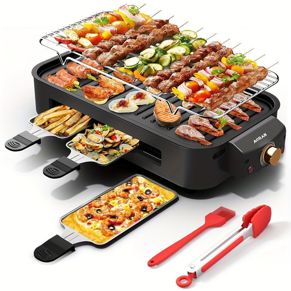 Electric BBQ Grill Indoor – 1500W Smokeless Tabletop Grill with Removable Frying Pan, Waffle Maker & Non-Stick Stainless Steel Plates, Adjustable Temperature, Perfect Christmas Hou - product image