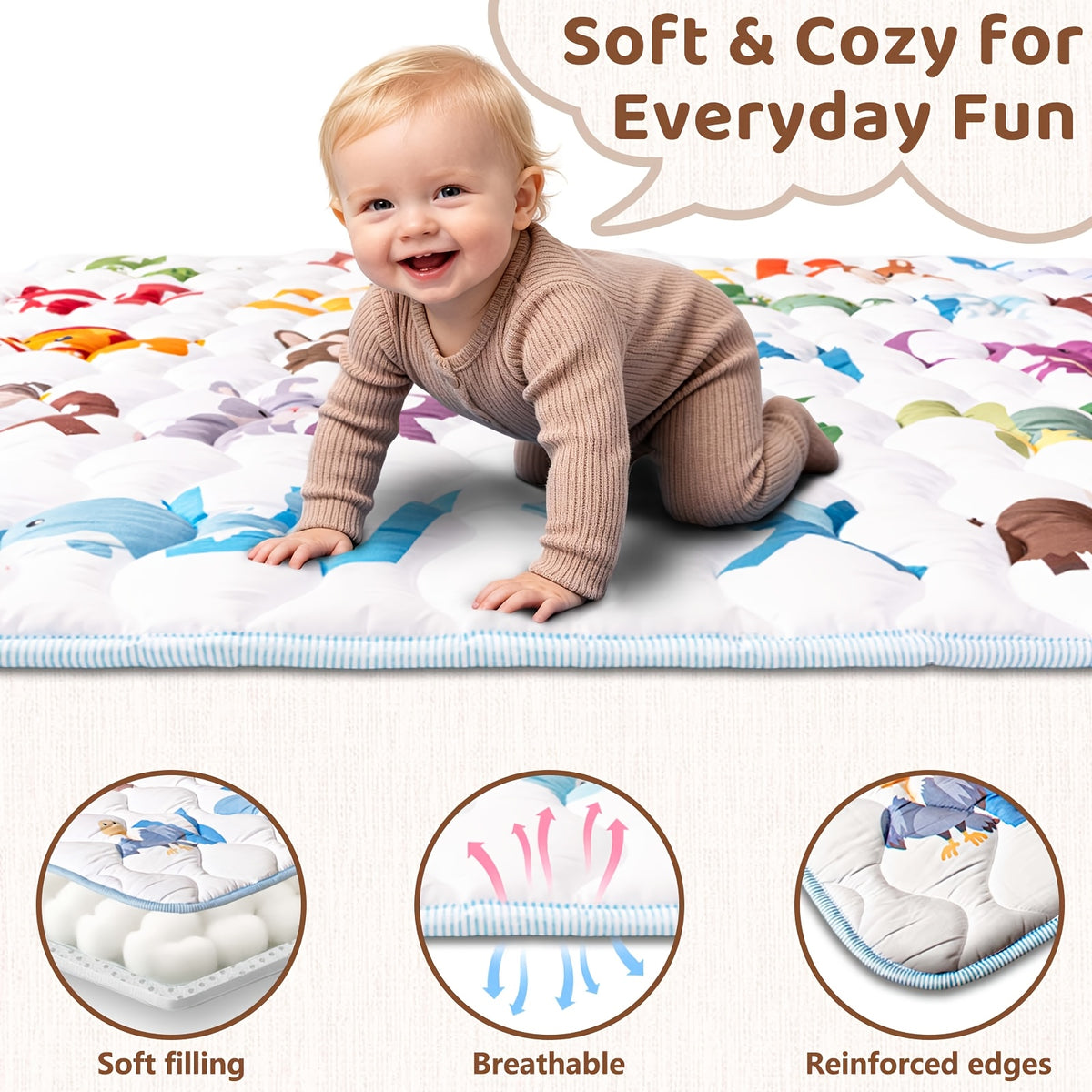 Baby Play Mat, 50x50 Playpen Mat with Super Soft Touch, Activity Mat with Upgraded Anti-Slip Bottom, Machine Washable Crawling Mat for Floor & Picnic - product image 4