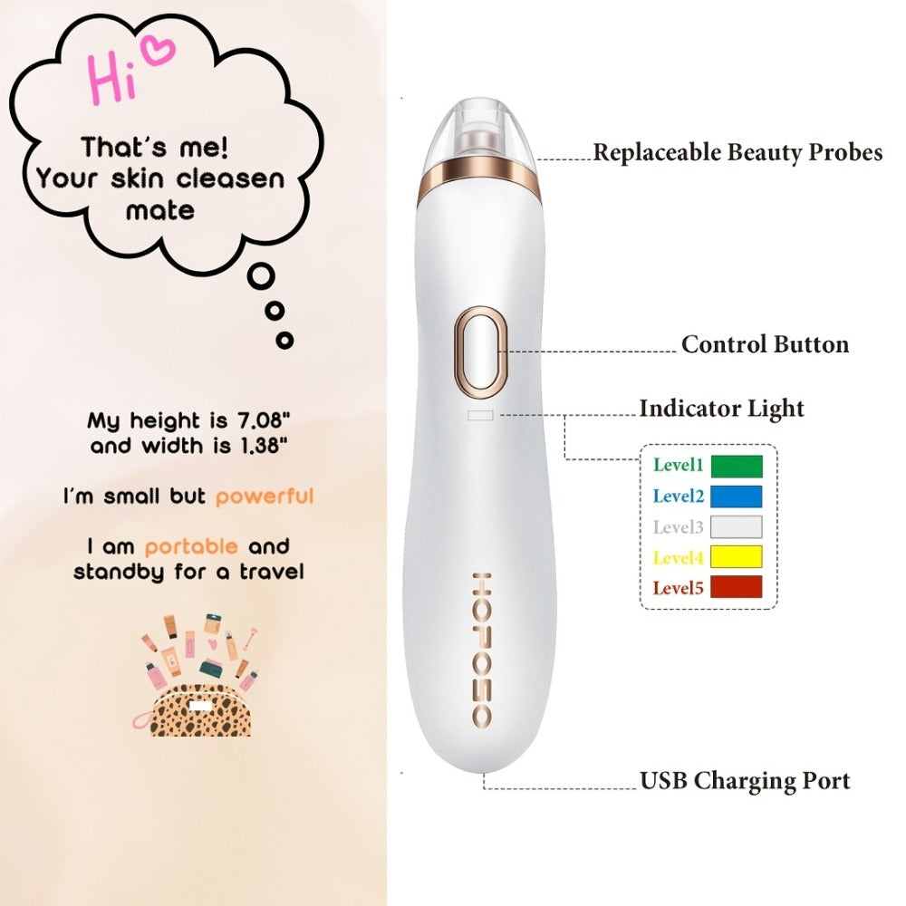 Blackhead Remover Vacuum Pore Cleaner 5 Adjustable Suction Levels - 4 Probe Heads 600mAh USB Rechargeable Portable Facial Pore Extractor for Women Men All Skin Types - product image 6