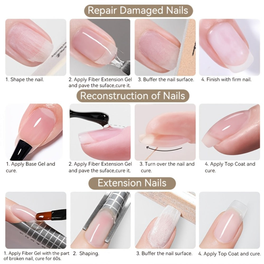 Nail Extension Builder Gel 3pcs - Fiberglass Construction Gel for Broken Nail Repair & Nail Extension, Clear UV LED Soak-Off Fiber Glass Gel Varnish, DIY Salon Nail Kit - product image 11