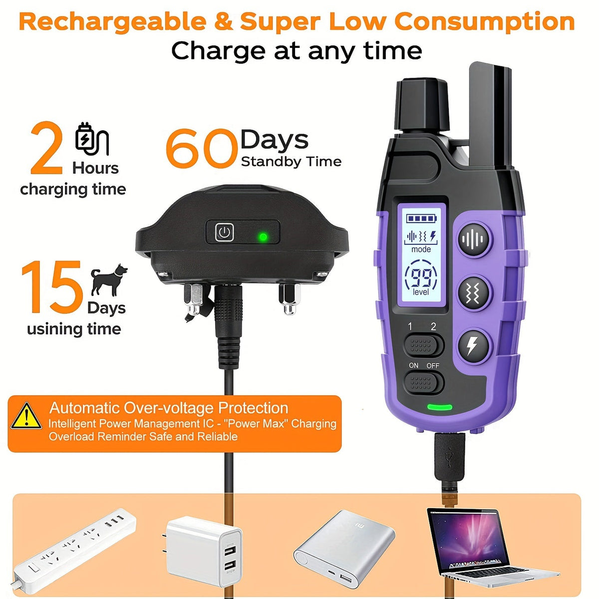 Dog Training Collar with Remote 3300ft Range – Adjustable Nylon Strap for Small to Large Dogs 5 – Rechargeable E-Collar with Vibration, Static & Beep Modes - product image 6