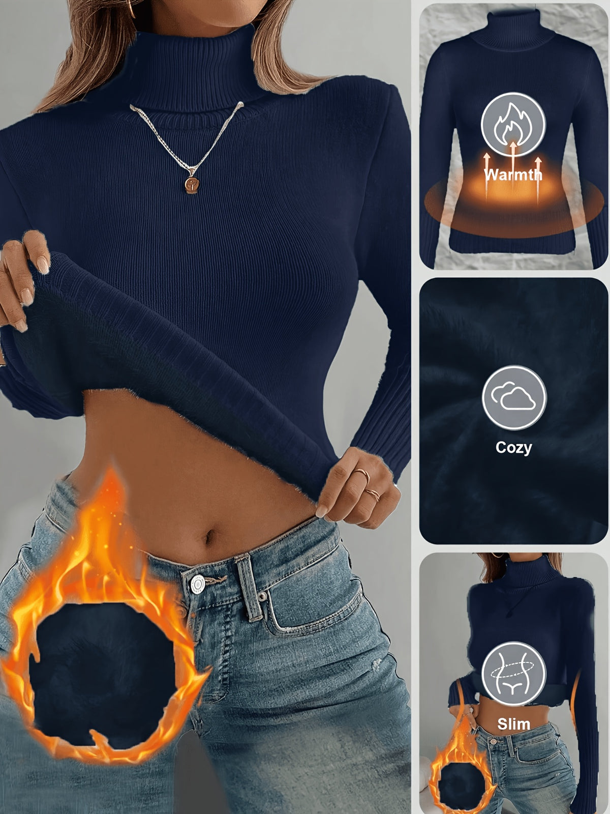 Lune's European and American Style High-Neck Thick Warm Inner Fitted Long-Sleeve Sweater, Perfect for Autumn and Winter - product image 6