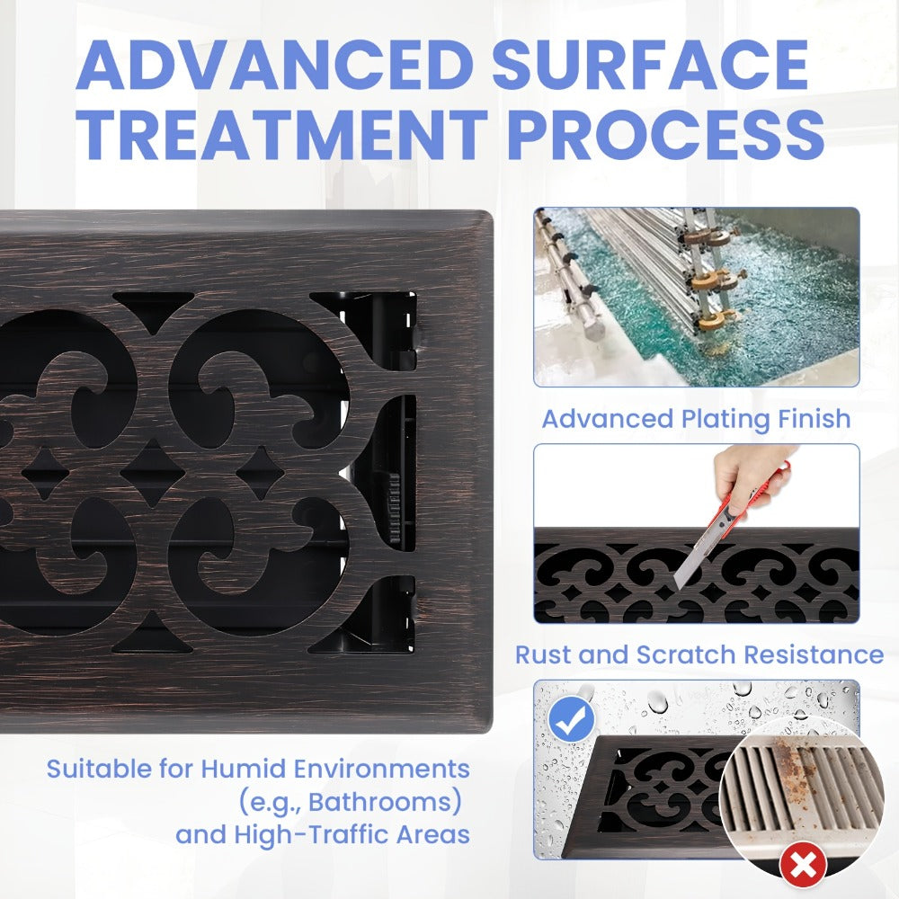 Floor Vent Register Cover 4x10 Inch Heavy Duty Walkable Steel Decorative Air Vent Grille Adjustable Airflow for Home HVAC 2-Pack Savannah Boston Design Multi Finish - product image 6