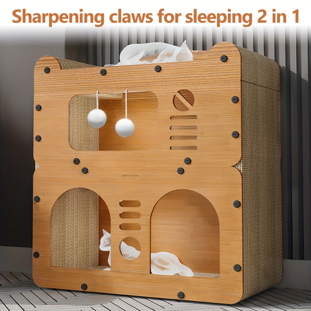 Multi-Level Cat House for Indoor Cats with Dual Scratching Posts, Plush Balls & Ventilation Doors, 21 Inch Spacious Cat Tower for Kittens & Adult Cats, Double - product image 3