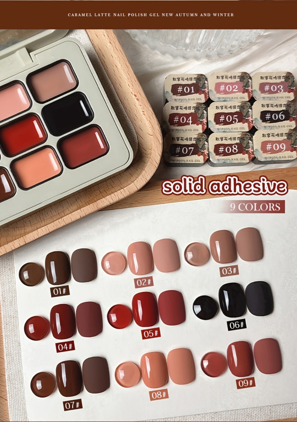 Gel Nail Polish Set 9 Colors Autumn Harvest High Saturation Soak-Off LED — Alcohol-Free Long-Lasting Solid Gel Polish Kit with Light Therapy Pen for Salon & Home Manicure - product image 13