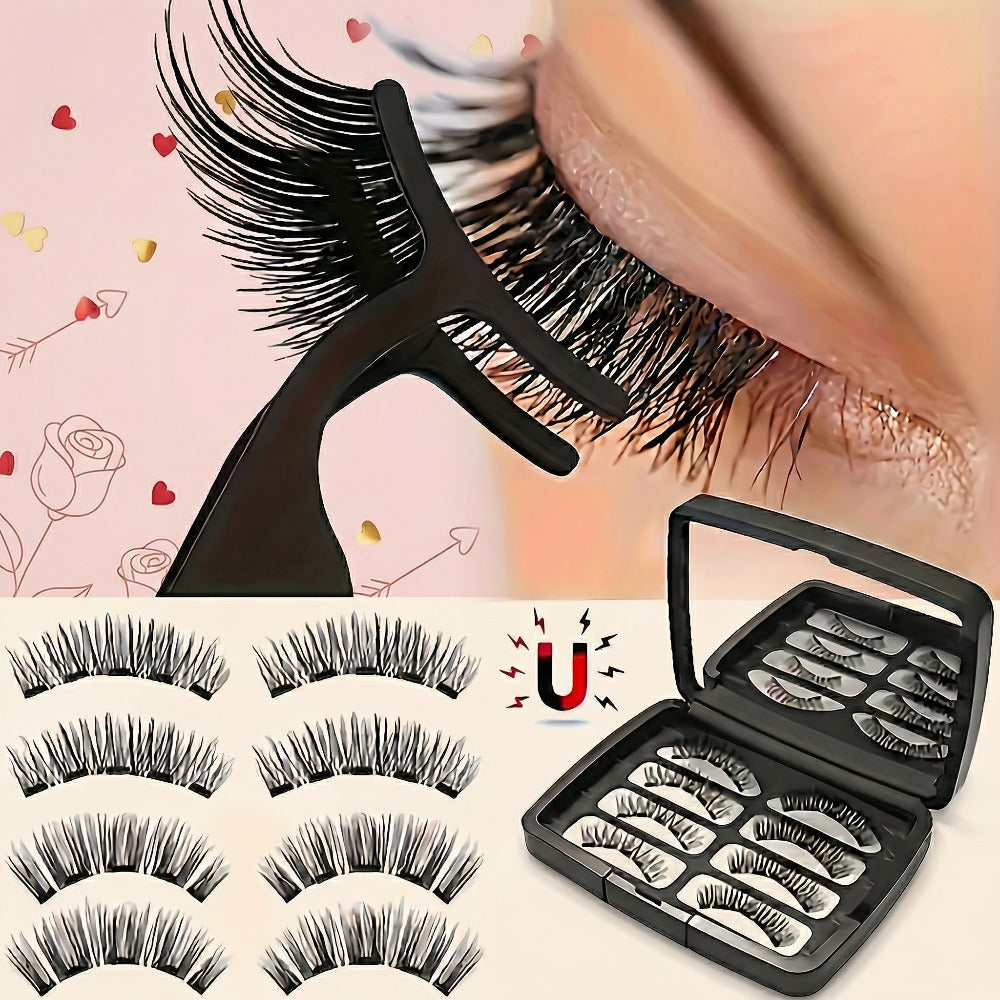 Reusable Magnetic False Lashes 8Pcs No Glue Double Strip Set with Applicator & Tweezers – Natural Everyday Makeup Look for Women, Daily Wear, Parties, Travel & Mom Gift - product image