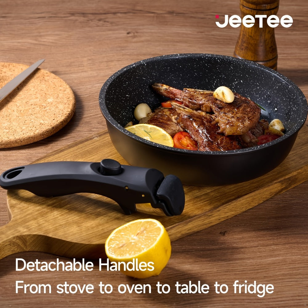 Detachable Handle Cookware Set 16 & 26 Piece Non-Stick PFOA-Free – Stackable Space-Saving Pots and Pans | Oven Safe 480°F Induction Compatible | RV Camping Kitchen Cooking Set in B - product image 10