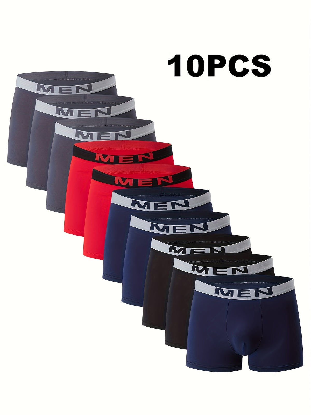 10pcs Set Of Men's Breathable Boxer Underwear - Comfortable and Stretchy, Solid Color, Casual Sports Underwear - product image 5