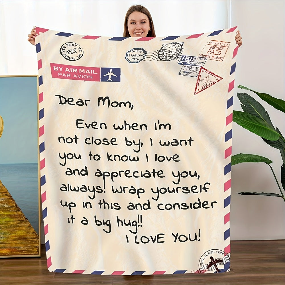 Love Message Flannel Blanket for Mom – 250-300gsm Soft Reversible All-Season Throw, Perfect Gift for Mother's Day & Birthday - product image