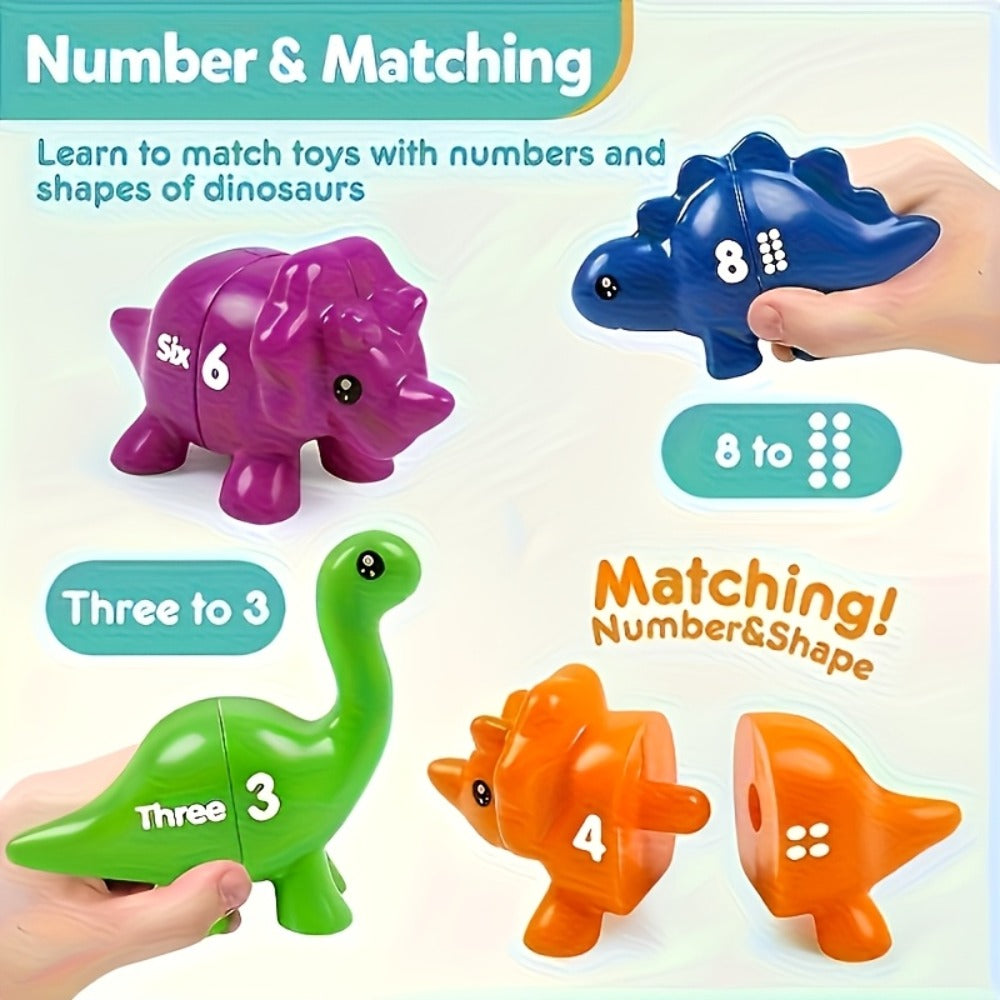 10 Pairs Retractable Plug-In Counting Sorting Math Game with Storage Bag, Montessori STEM Learning Gift for Boys Girls Ages 1-3, Birthday Easter Christmas | Dinosaur Number Matching Toy for Toddlers