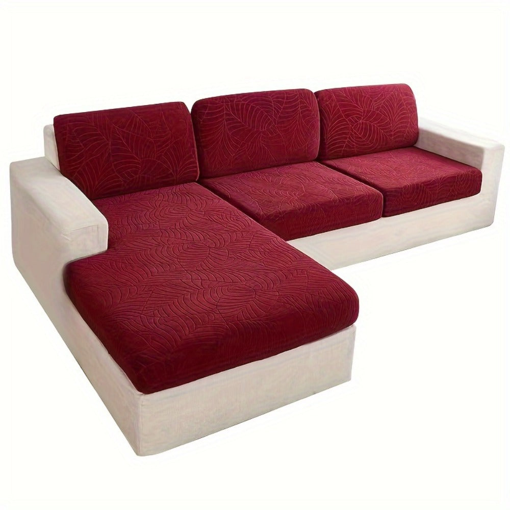 Jacquard Stretch Sofa Cover Set 6pcs Leaf Pattern High Elasticity Furniture Protective Cover with Elastic Band Easy Install Removable Washable Concubine Style Cushion Cover Home De - product image 11