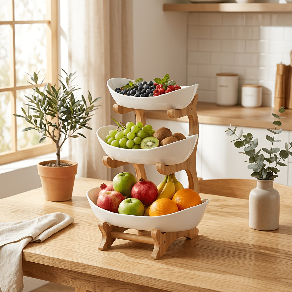 A Creative Two-Layer/Three-Layer Kitchen Fruit Basket, Large-Capacity Layered Fruit Basket, European-Style Dried Fruit Plate, Bamboo and Wood Frame, Household - product image 8