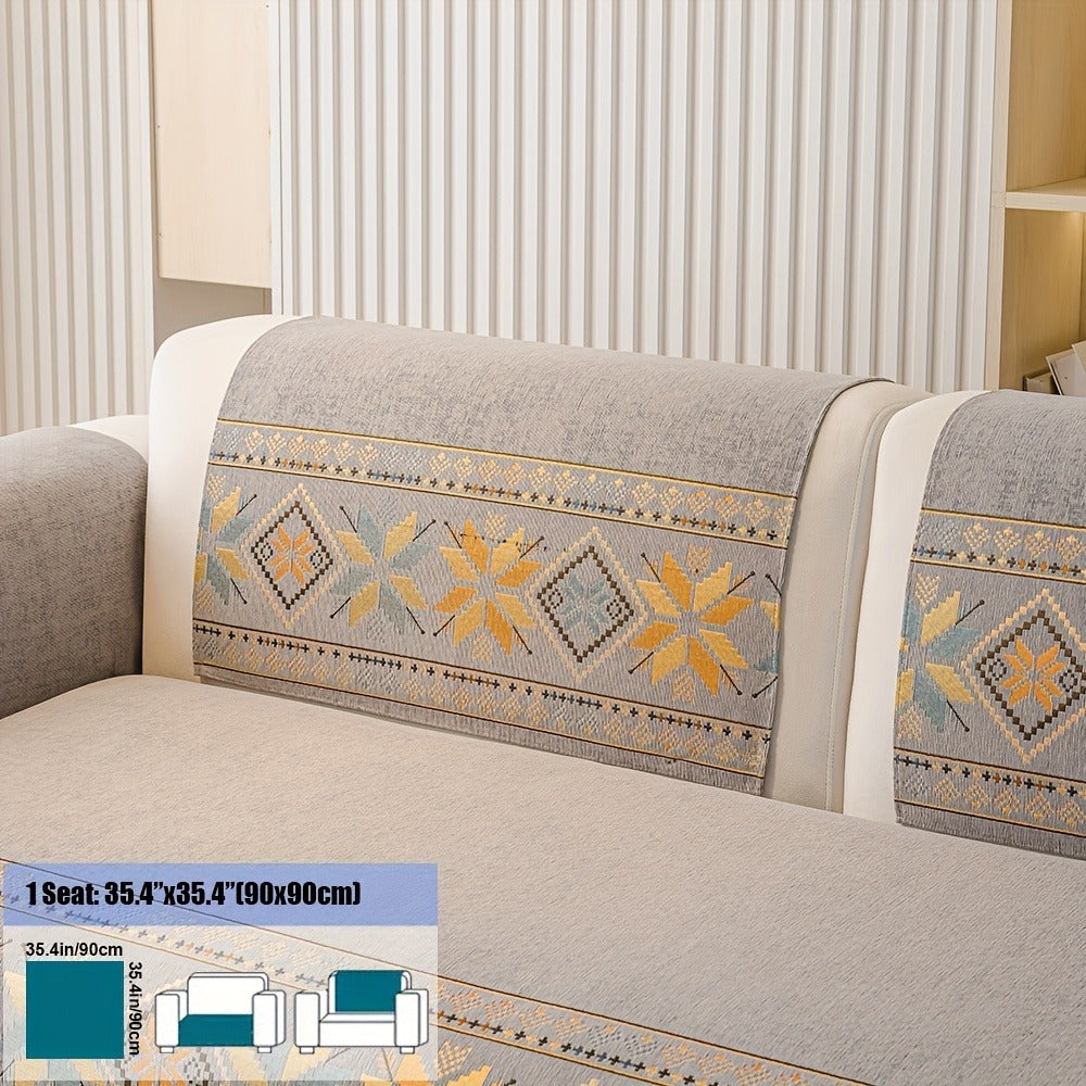 Chenille Sofa Slipcover 1pc Boho Vintage Style - Luxury Non-Slip Removable Four Seasons Universal Couch Cover | Armrest 1 2 3 4 Seater | Dark Gray Light Gray Blue | Living Room Hom - product image 15