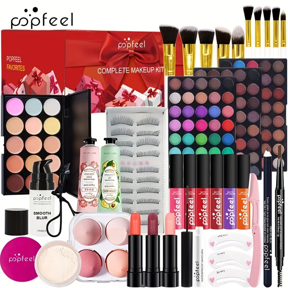 Makeup Kit Full Face All in One Eyeshadow Palette Blush Powder Foundation Mascara Brush Set Berry Neutral Shades for Women Beginners Daily Travel Party Gift - product image 4