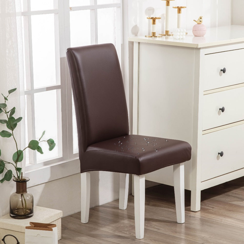 Dining Chair Covers Set of 4 6 Waterproof PU Leather Stretch Slipcover Oil Proof Universal Fit Chair Protector for Dining Room Kitchen Hotel Home Decor - 9 Colors - product image