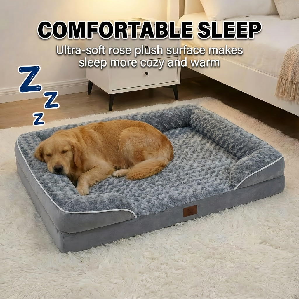 Washable Removable Cover, 3-Inch Thick Anti-Anxiety Plush, Nonskid Bottom for Extra Large Dogs, M to XXXL, Grey – Orthopedic Dog Sofa Bed C-Shape Bolster - product image 2